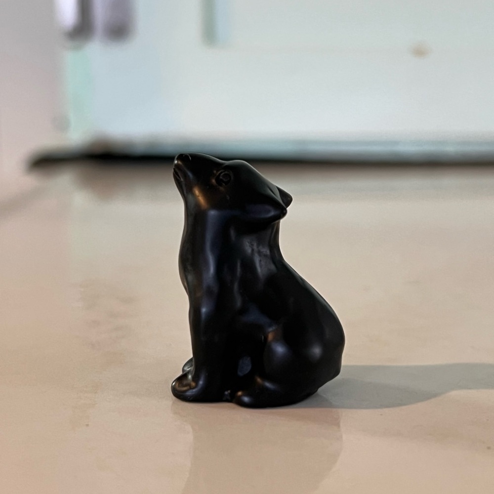 Small Black Stone Wolf Figurine